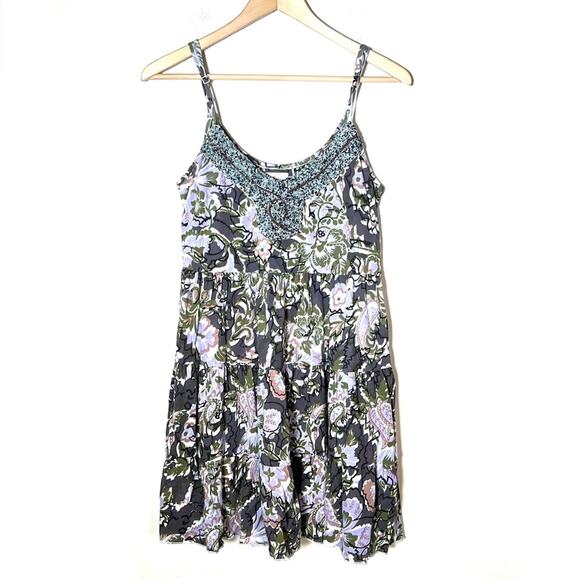 Free People beaded purple floral baby doll dress size small S B136 - Picture 2 of 6
